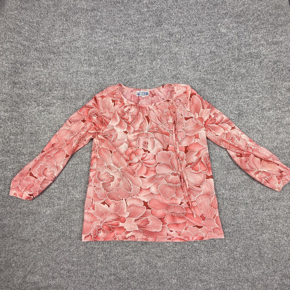 Vintage Ship'n Shore Blouse Womens 16 Pink Floral Long Sleeve Scoop Neck Top
